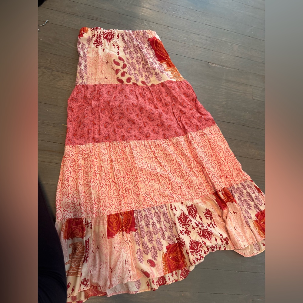 Zara Patchwork Maxi Skirt in Red and Pink